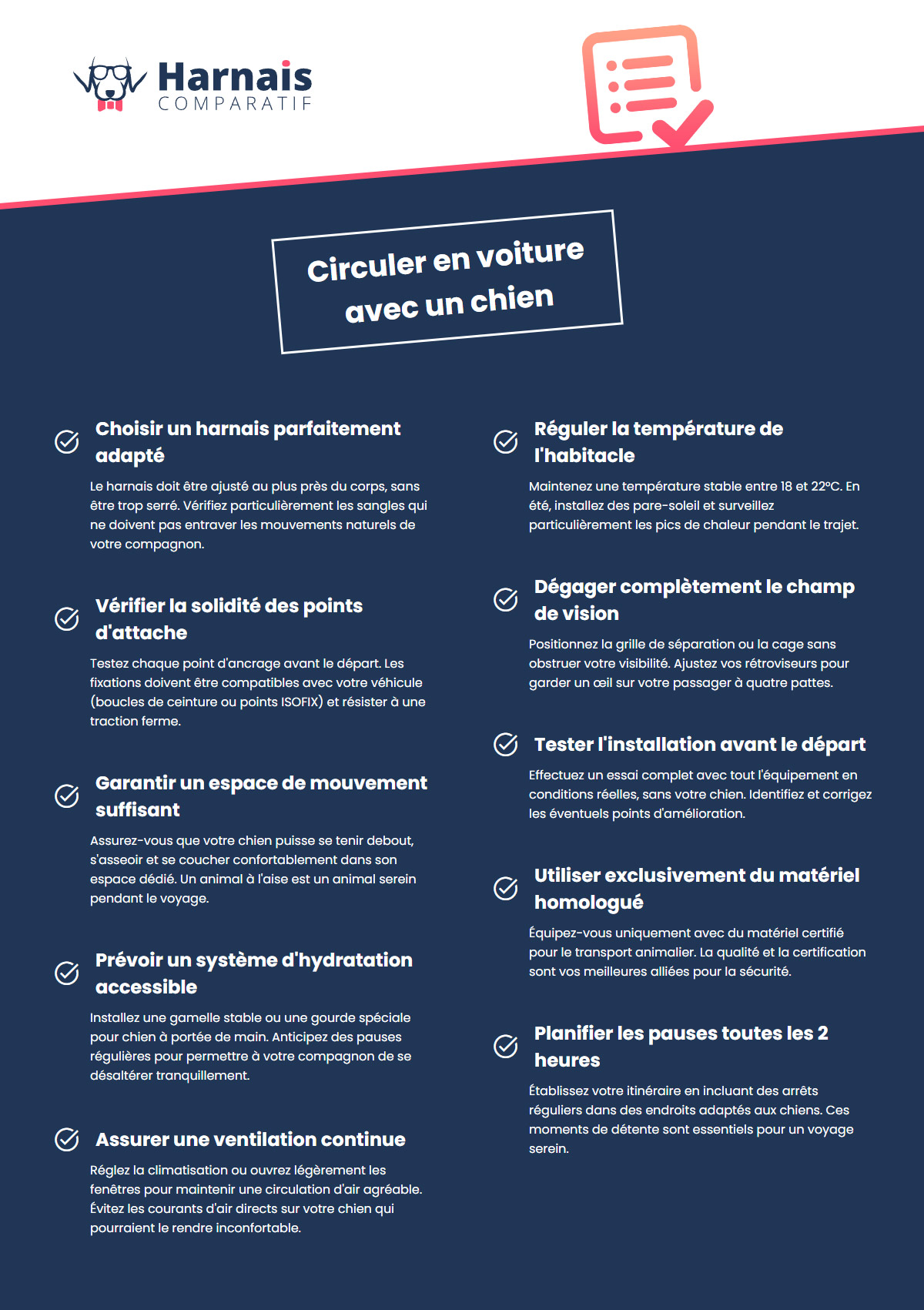 Checklist de sécurité avant un trajet en voiture avec un chien